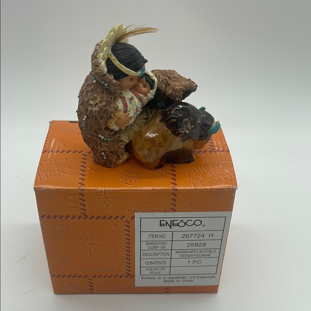 Enesco Friends of the Feather Indian with Buffalo Fetish Figurine